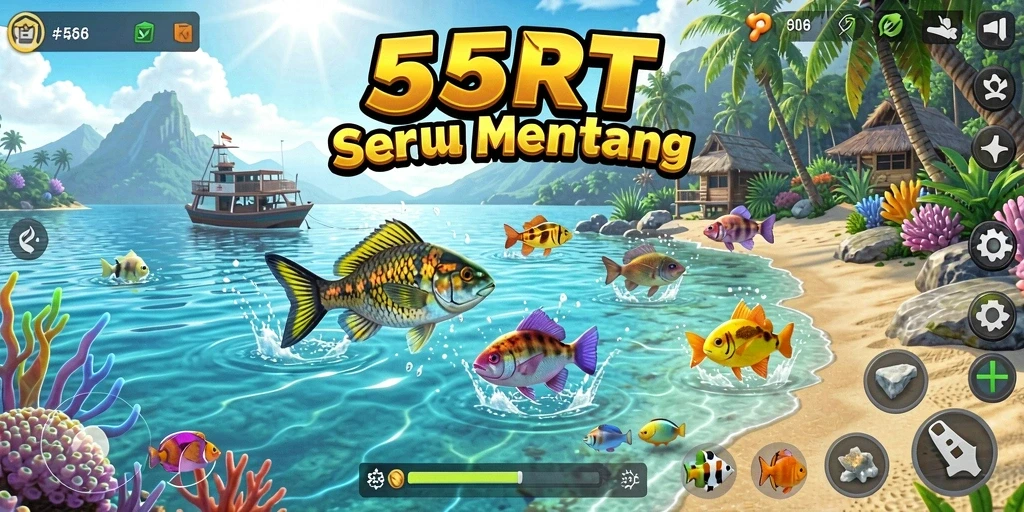 Screenshot utama 55RT menampilkan pengalaman seru dalam menangkap ikan.