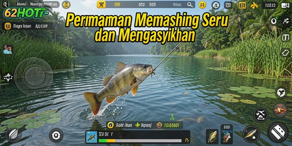 Tampilan gameplay seru dalam 62HOT saat memancing ikan.
