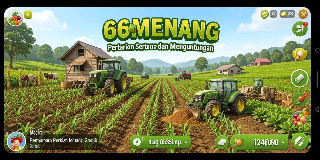 Tampilan gameplay menampilkan ladang subur dan aktivitas bertani di 66MENANG.