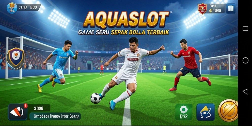 Tampilan gameplay seru dalam AQUASLOT yang penuh aksi sepak bola.