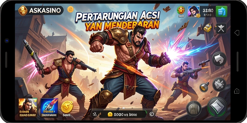 Screenshot gameplay ASKASINO dengan aksi pertarungan yang intens.