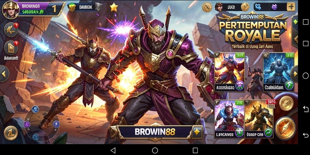 Tangkapan layar gameplay BROWIN88 menampilkan aksi pertempuran intens.