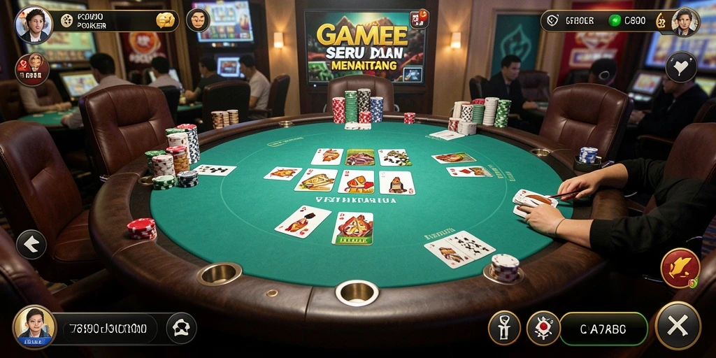 Screenshot gameplay C7890 menampilkan aksi poker yang seru.