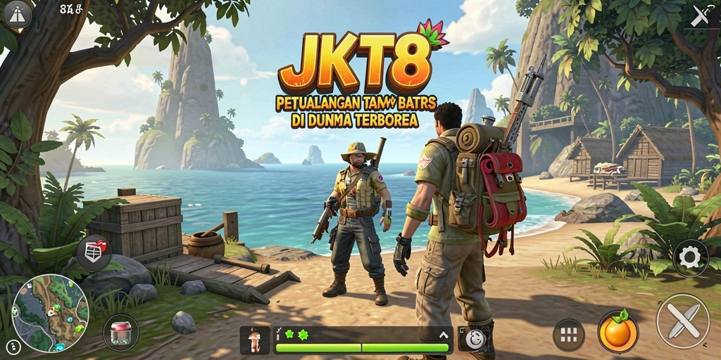 Tampilan gameplay <strong>JKT8</strong> yang penuh warna dan dinamis di dunia terbuka.