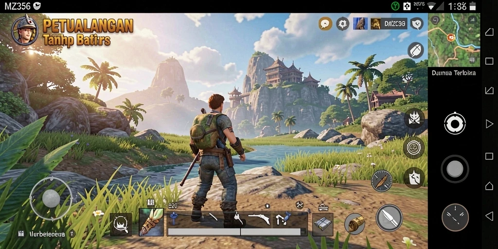 Gameplay MZ356 menampilkan eksplorasi bebas di dunia terbuka yang luas.