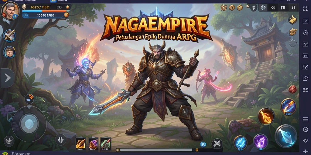 Gameplay seru NAGAEMPIRE dengan karakter wanita dan monster yang menantang.