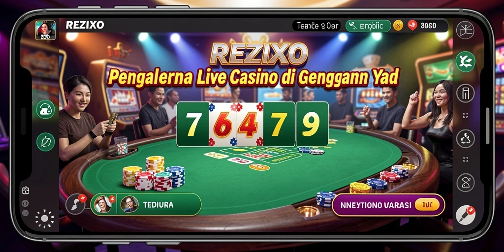 Screenshot <strong>REZIXO</strong> menampilkan dealer langsung dan suasana kasino yang mendebarkan.
