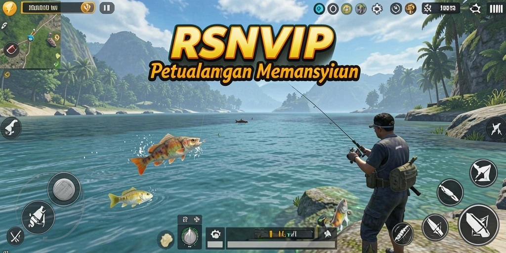 Tampilan gameplay RSNVIP yang menampilkan petualangan memancing yang seru.