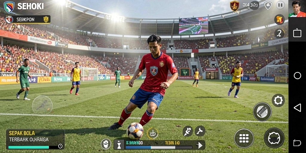 Tampilan gameplay SEHOKI yang menarik dalam aksi sepak bola.