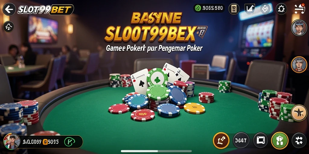 Screenshot utama dari SLOT99BET menampilkan gameplay poker yang seru.