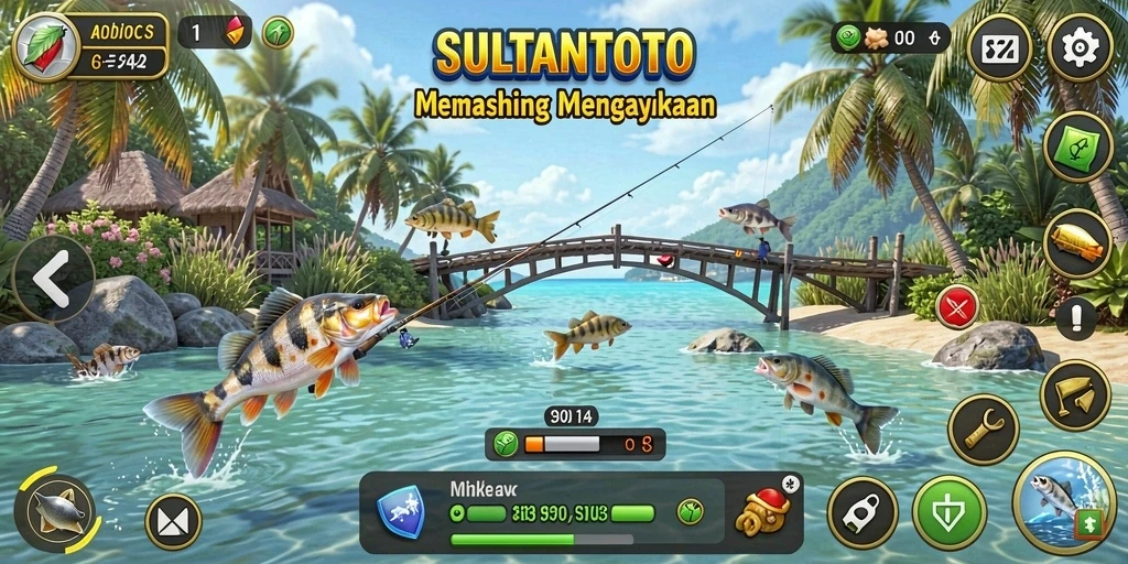 Gameplay seru dalam SULTANTOTO menampilkan petualangan memancing.