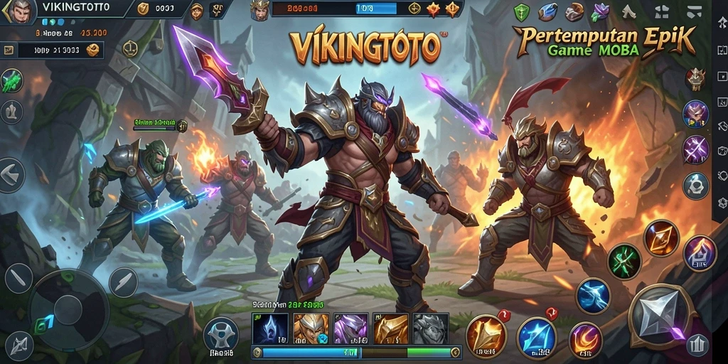 Screenshot gameplay VIKINGTOTO menampilkan aksi seru dalam pertarungan MOBA.
