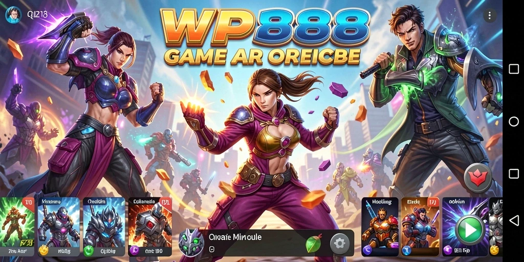 Tangkapan layar utama WP888 menampilkan aksi gameplay arcade yang seru.