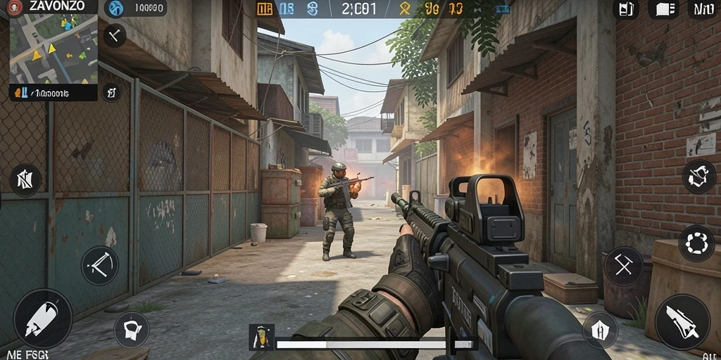 Screenshot ZAVONZO menunjukkan aksi seru dalam game FPS.